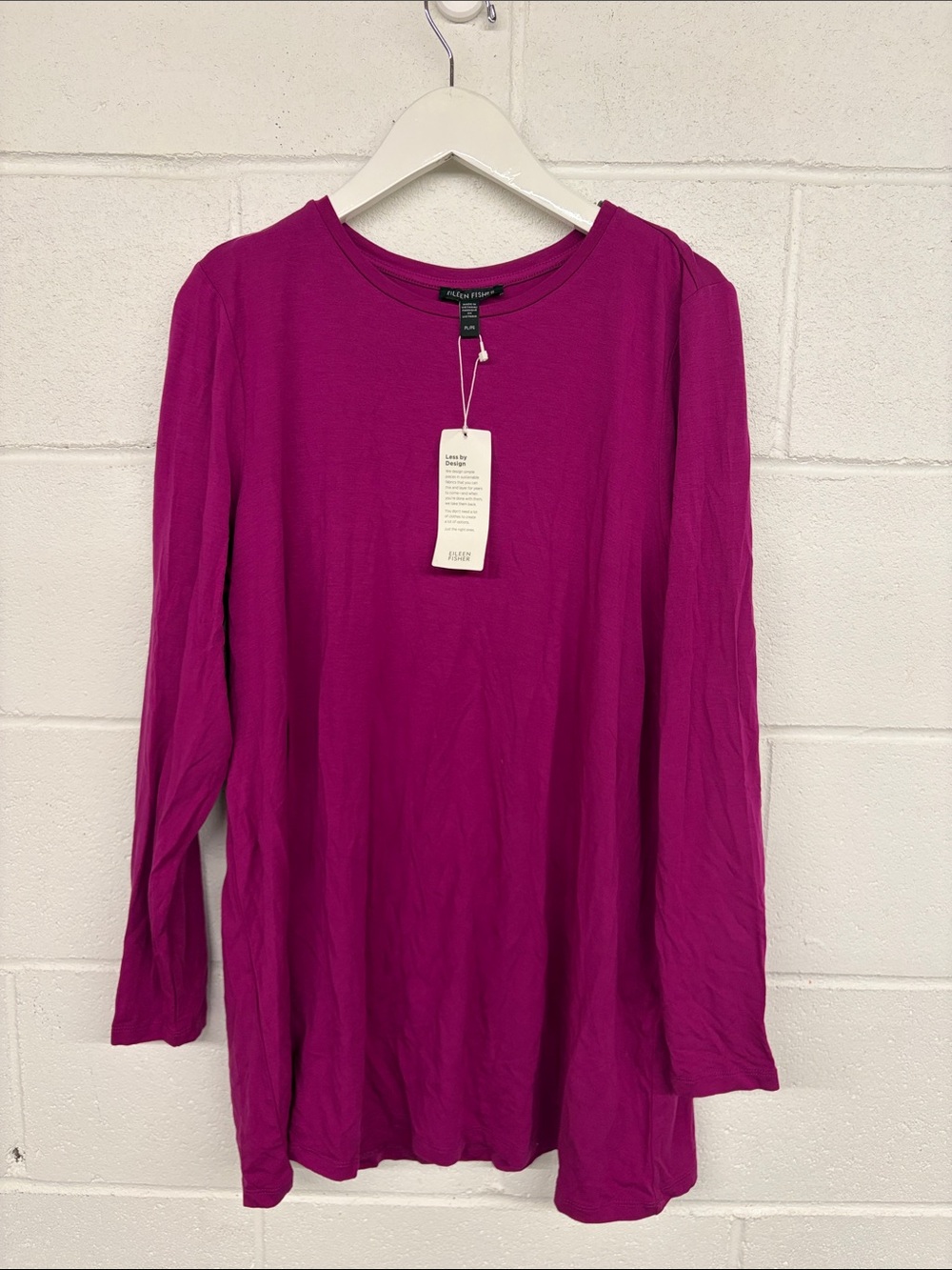 NWT PL Eileen Fisher Lightweight Long-Sleeve Crewneck Top in Fuchsia berry pink